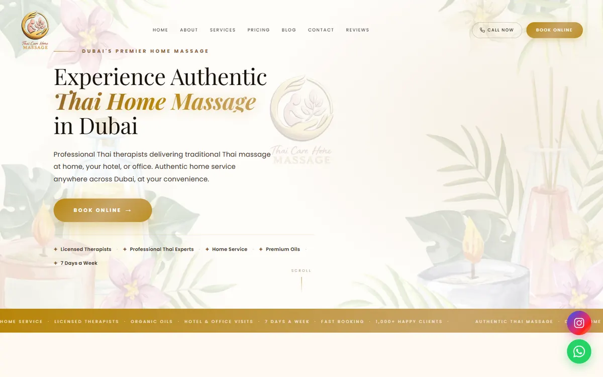 Home page of the Thai Care Home Spa website